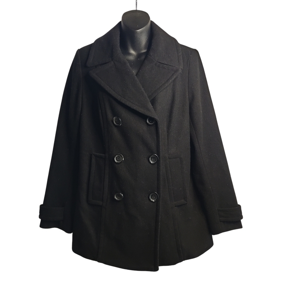 St. John's Bay Women's Black Double Breast Wool Blend Pea Coat Size S